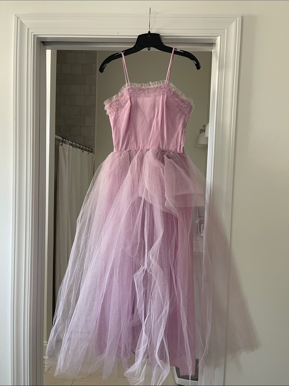 Vintage Lavender Tulle Spaghetti Strap Gown Hand Sewn